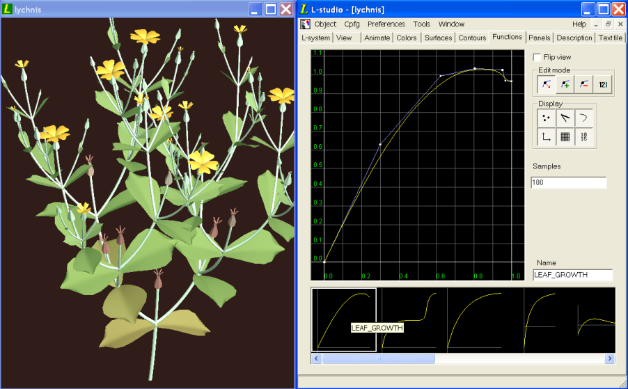Function editor on Lychnis model